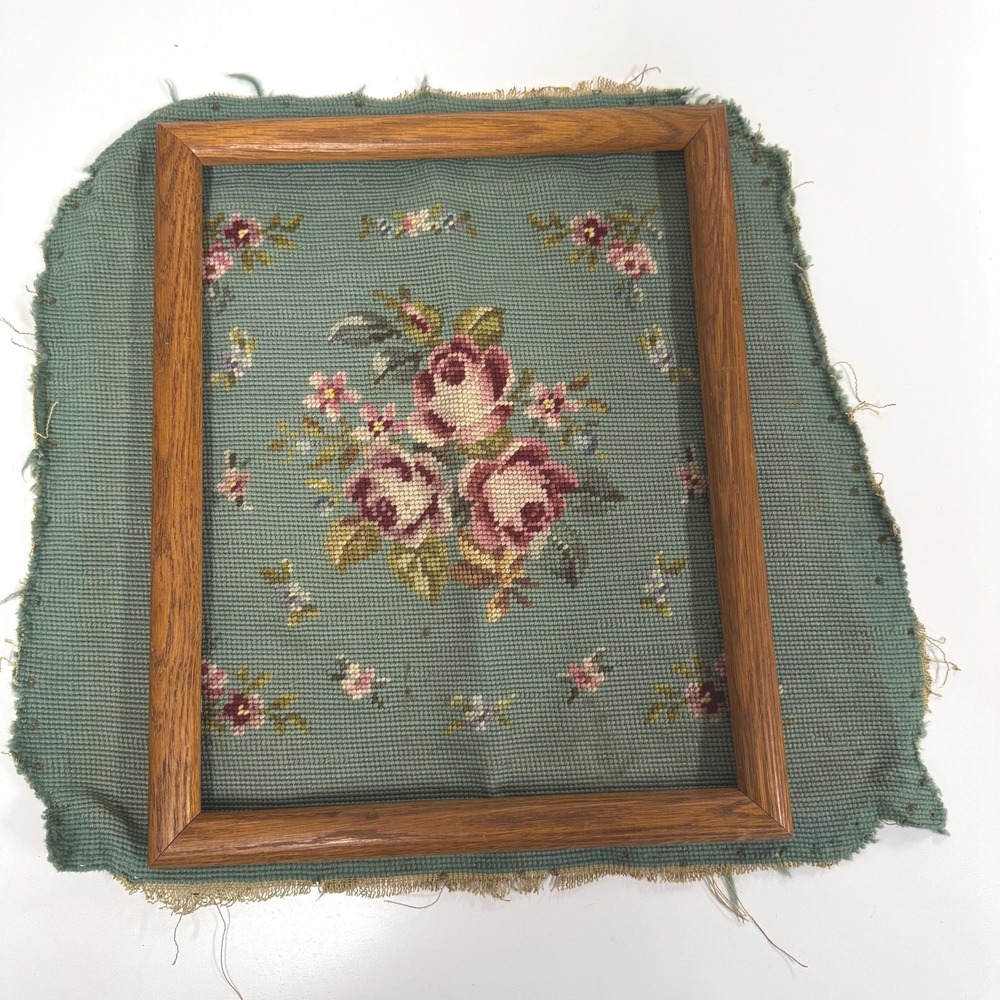 Vintage needlepoint tapestry floral decor